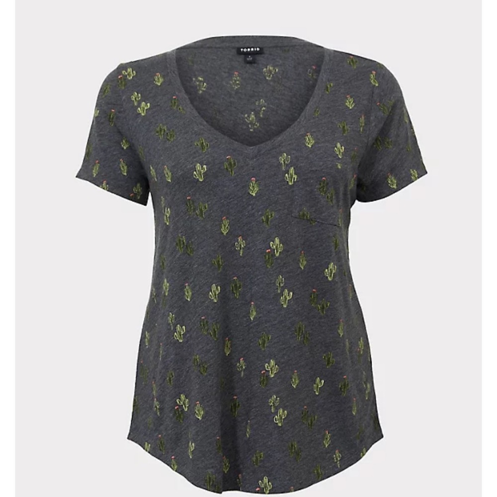 Torrid Gray Cactus Print Short Sleeve Tee